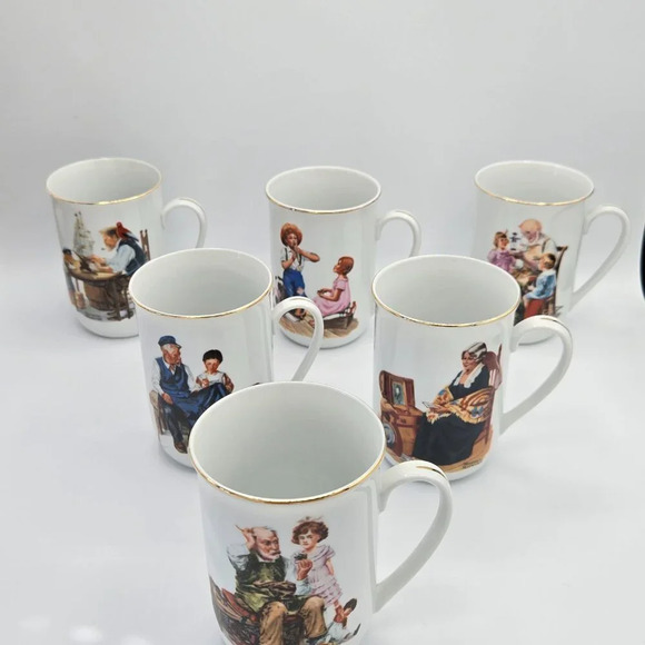 Mugs Norman Rockwell vintage Museum Porcelain Coffee Tea Cups Mugs 1982 Set - Picture 3 of 11